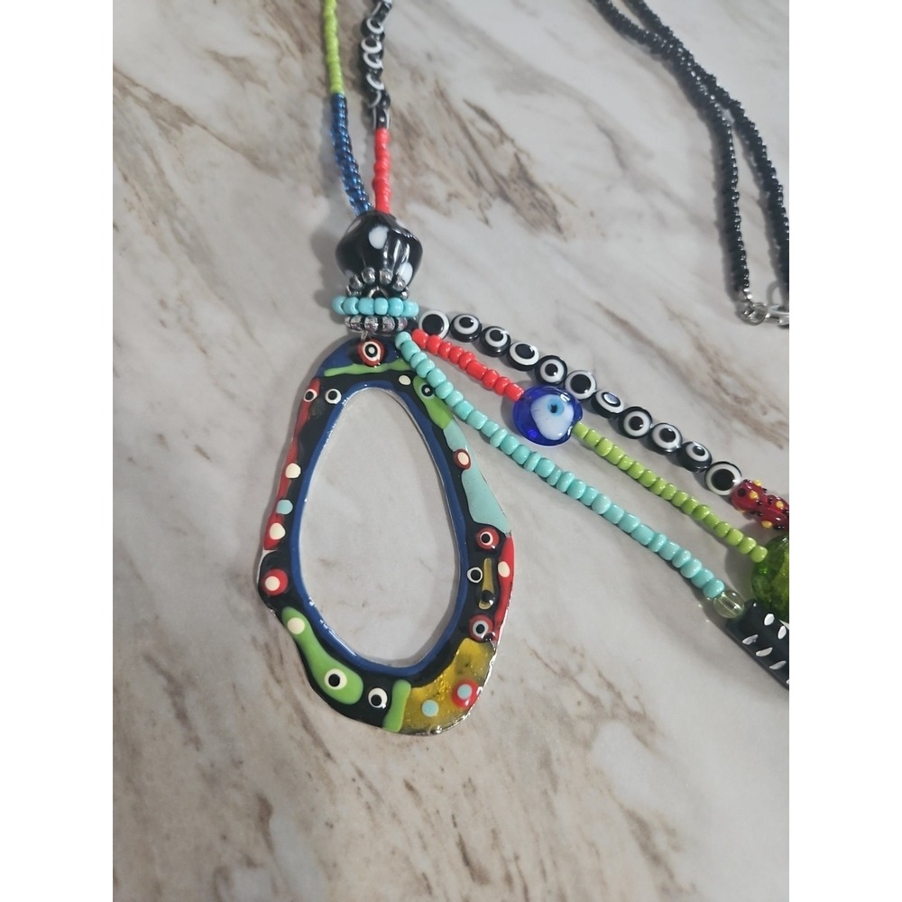 Debbie Meritsky Art Glass Pendant Necklace "Circus" Boho Artist Art